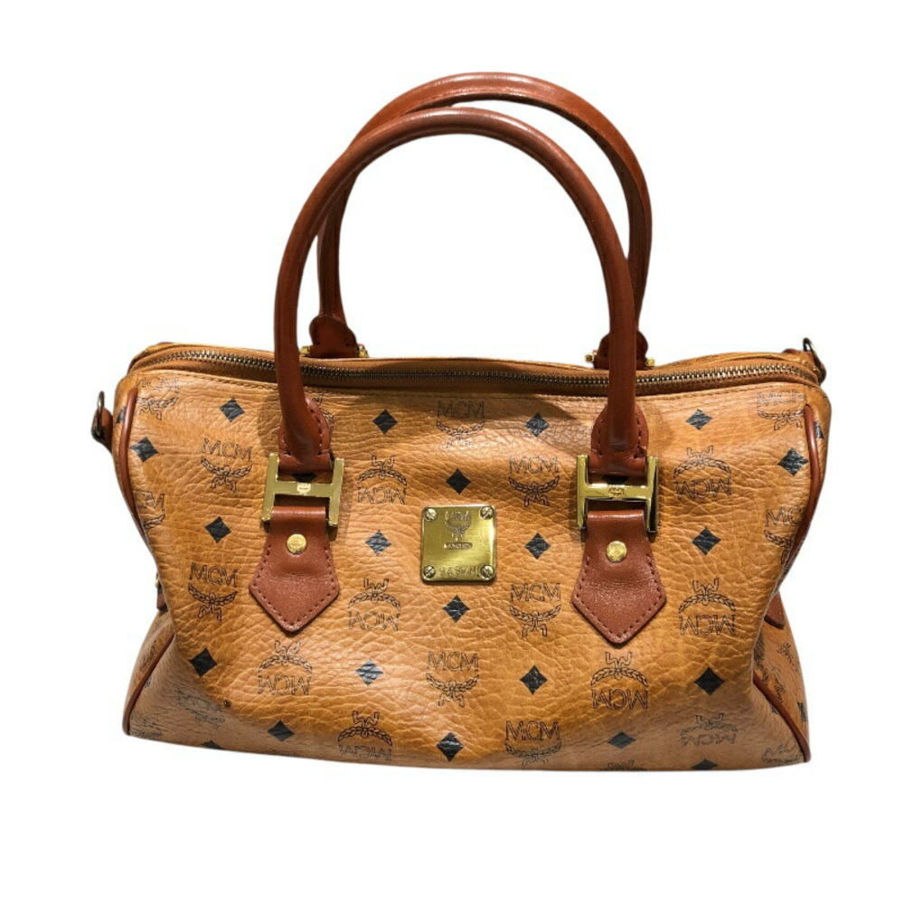 MCM Small Boston Visetos Canvas Bag Cognac